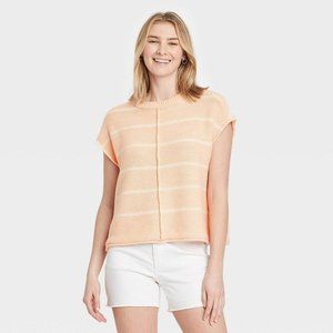 Women's Striped Crewneck Extended Shoulder Sweater - Universal Thread S Small